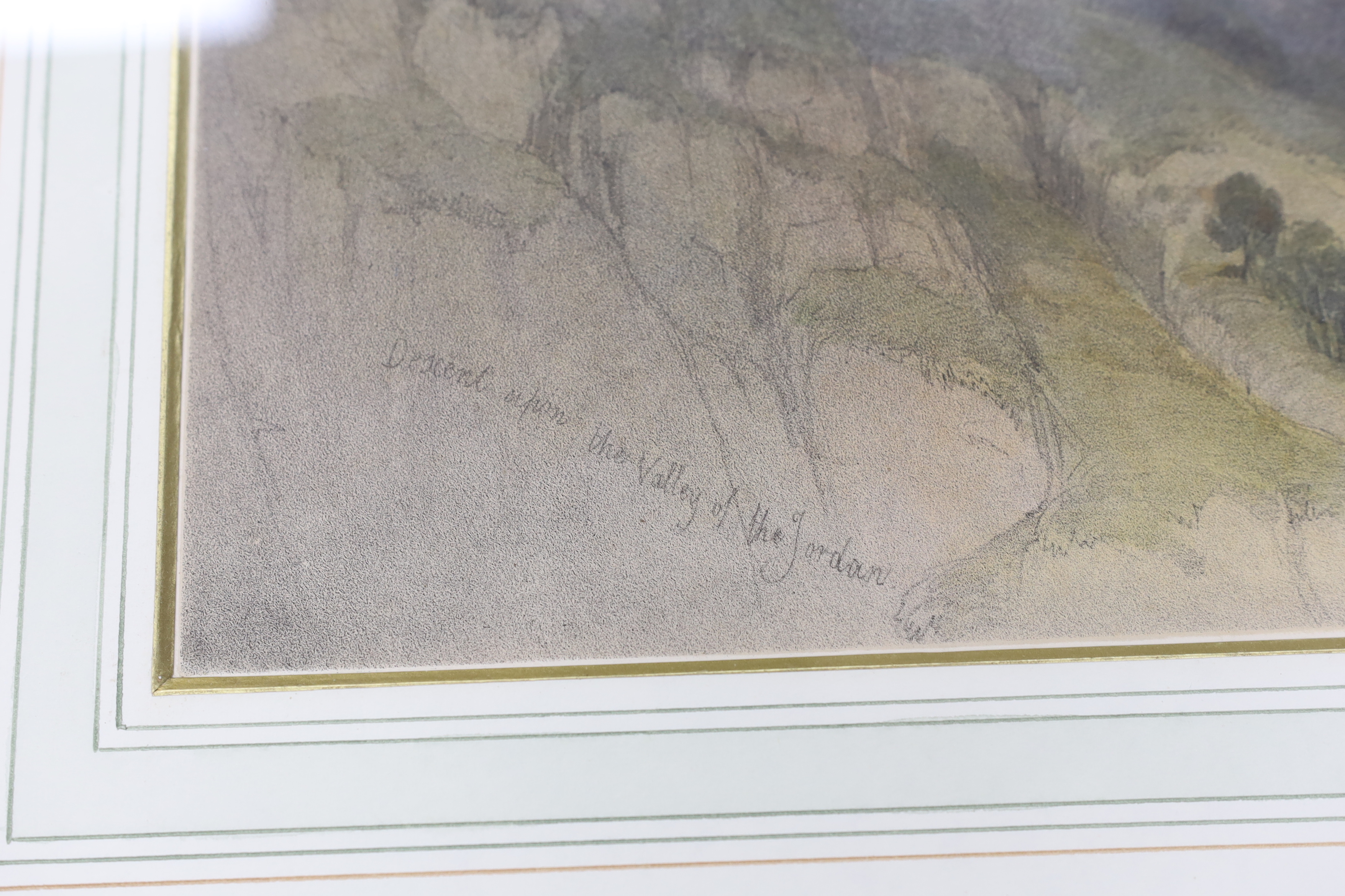 David Roberts (Scottish, 1796-1864), colour lithograph, 'Descent upon the valley of the Jordan', 33 x 48cm